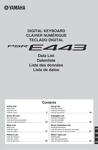 yamaha雅马哈PSR-E443 Data List